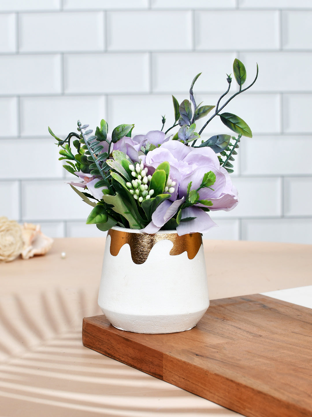 Enchanting Artificial Purple Bloom in White Planter