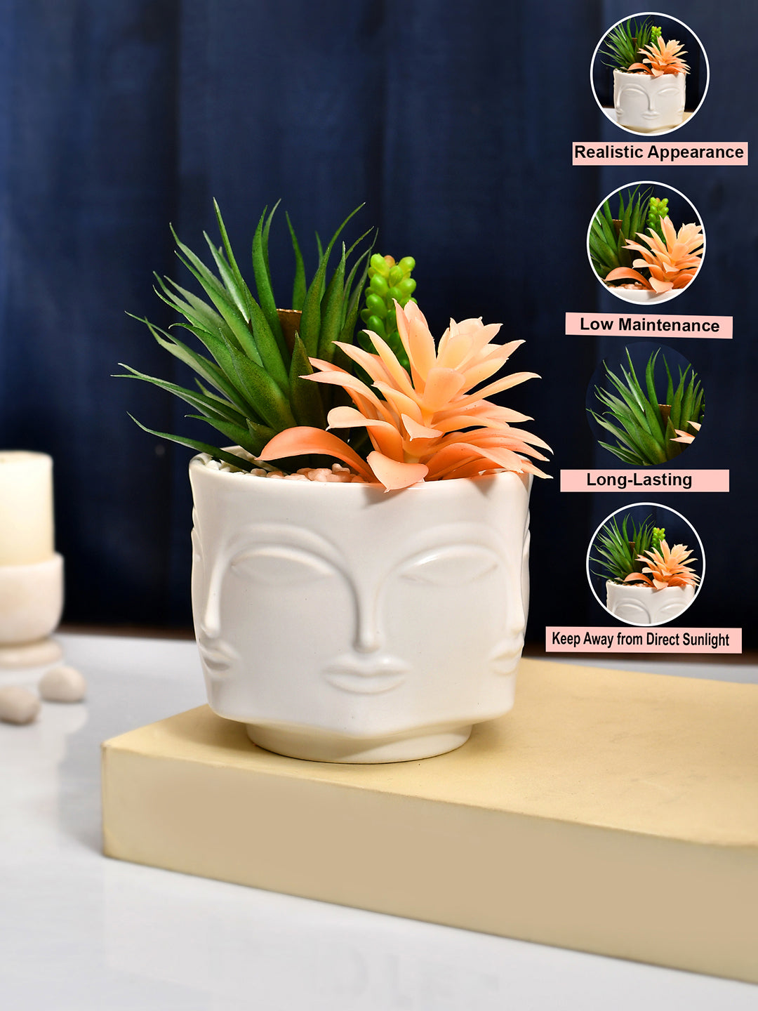 Artificial Succelent Arrangement with White Planter