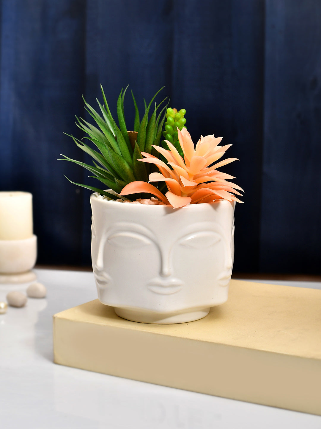 Artificial Succelent Arrangement with White Planter
