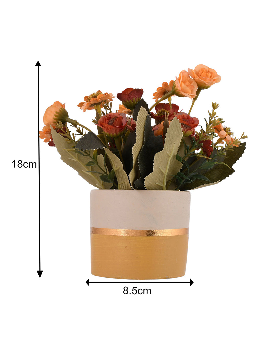 Artificial Pink Daisy and Camellia with Light Yellow Ceramic Pot
