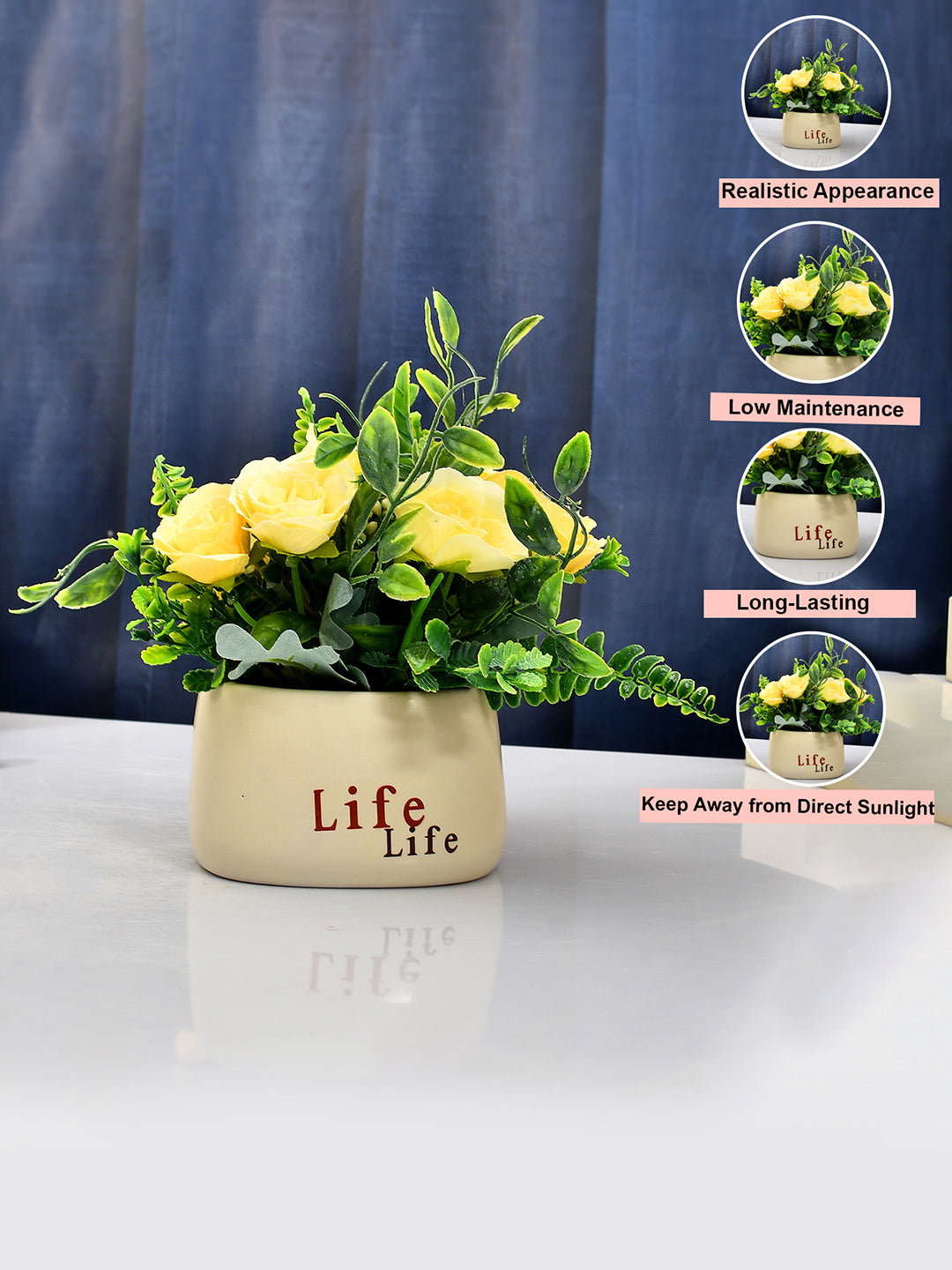 Yellow Artificial Flowers with a Modern Planter