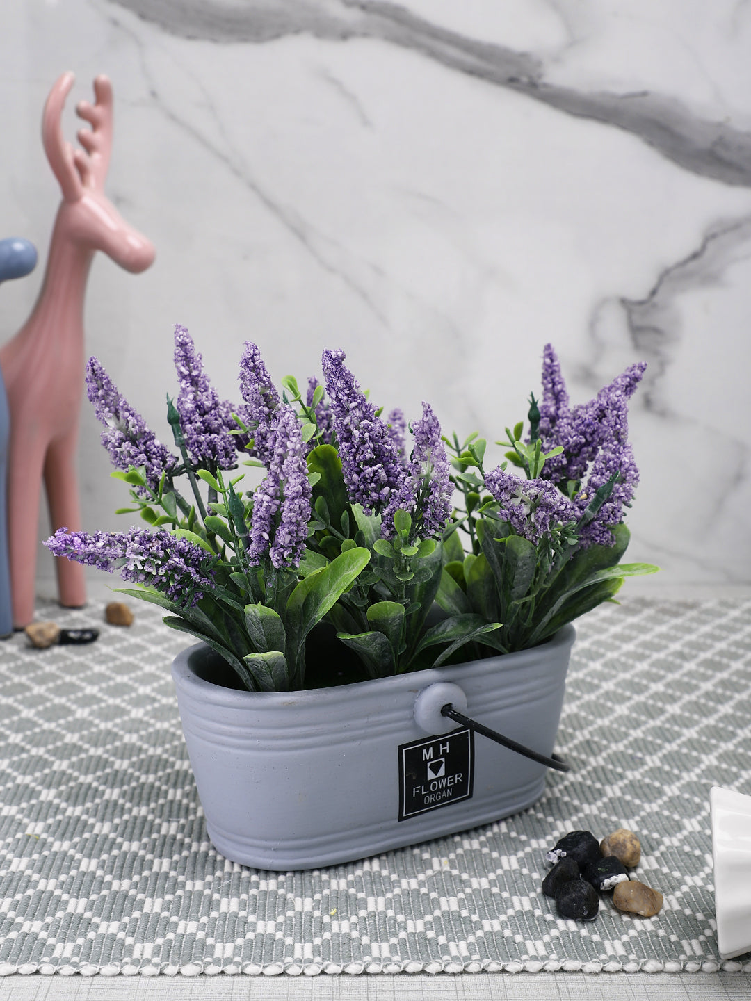 White 1 Pieces Hanging Lavender Artificial Plant With Pot