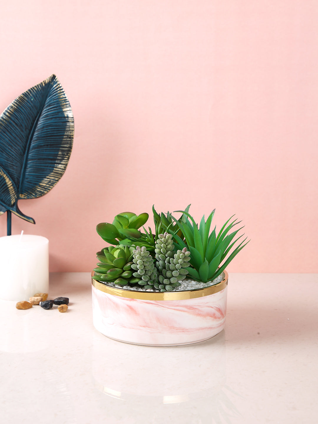 Pink 1 Pieces Croton Artificial Plant With Pot