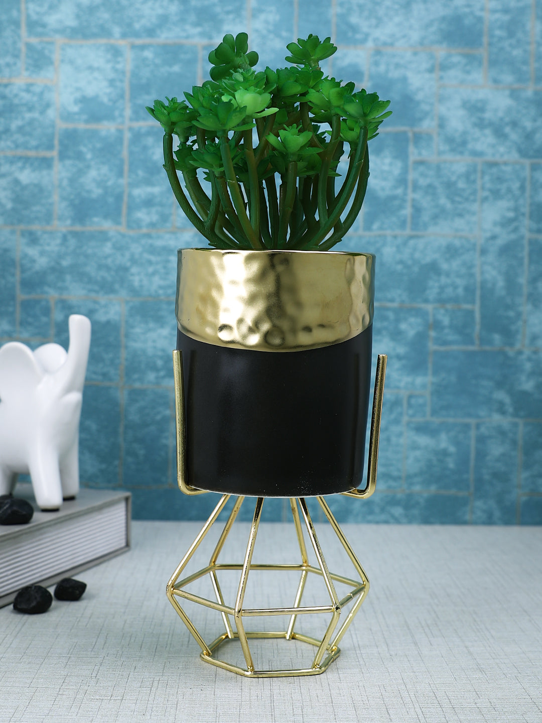 Black 1 Pieces Succulent Artificial Plant With Pot