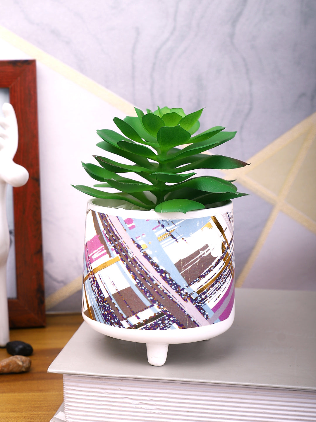 White 1 Pieces Succulent Artificial Plant With Pot
