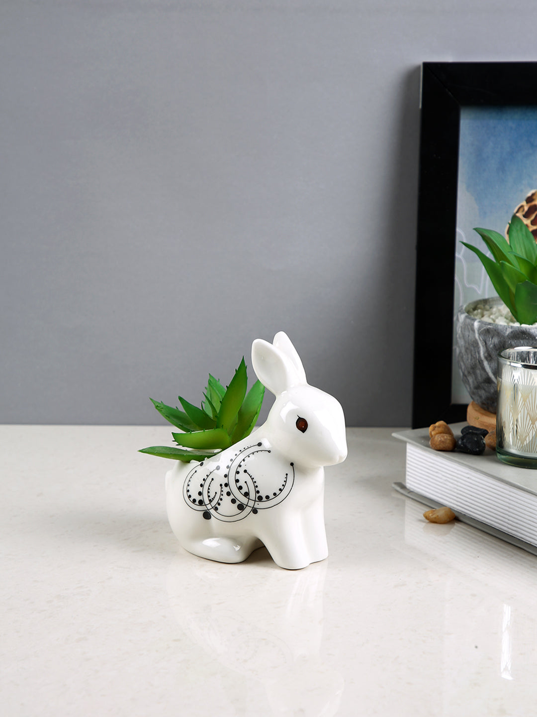 White 1 Pieces Succulent Artificial Plant With Pot