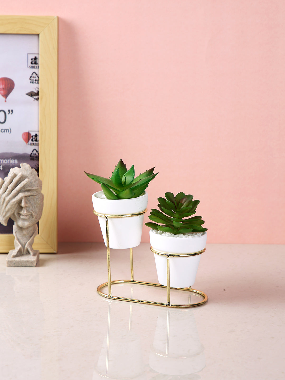 White 2 Pieces Succulent Artificial Plant With Pot