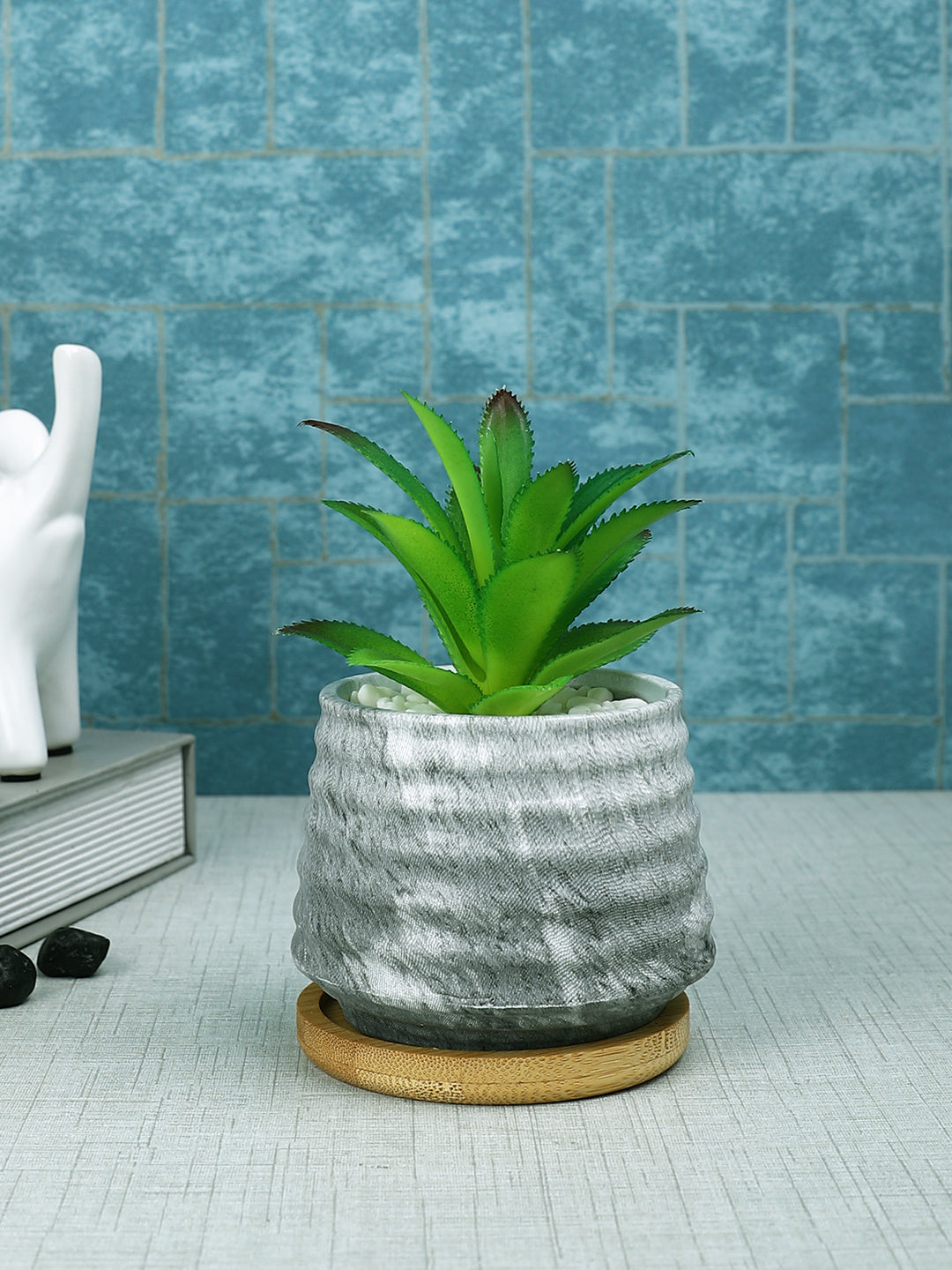 White 1 Pieces Succulent Artificial Plant With Pot