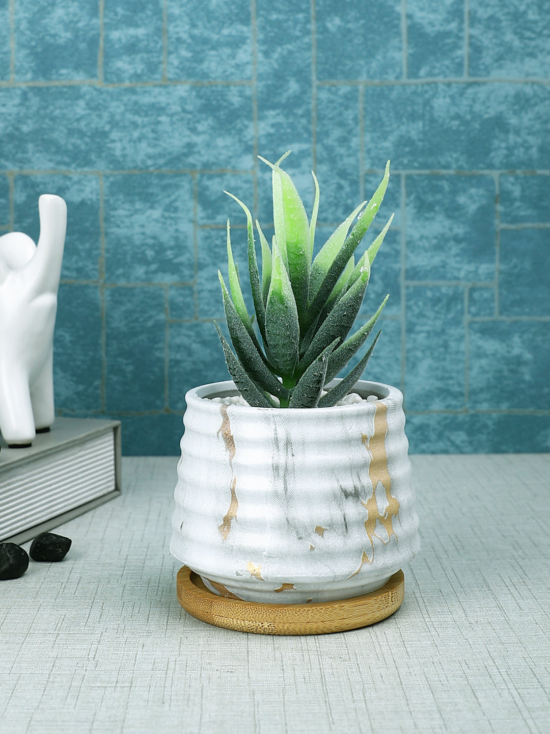 White 1 Pieces Succulent Artificial Plant With Pot