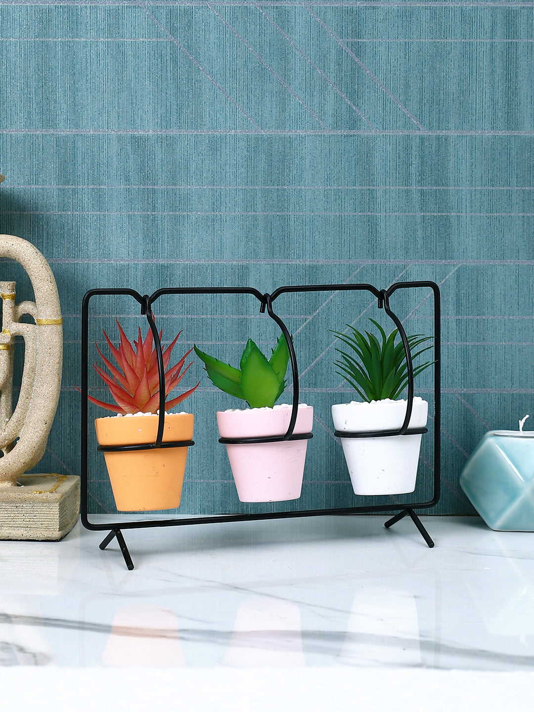 White 3 Pieces Succulent Artificial Plant With Pot