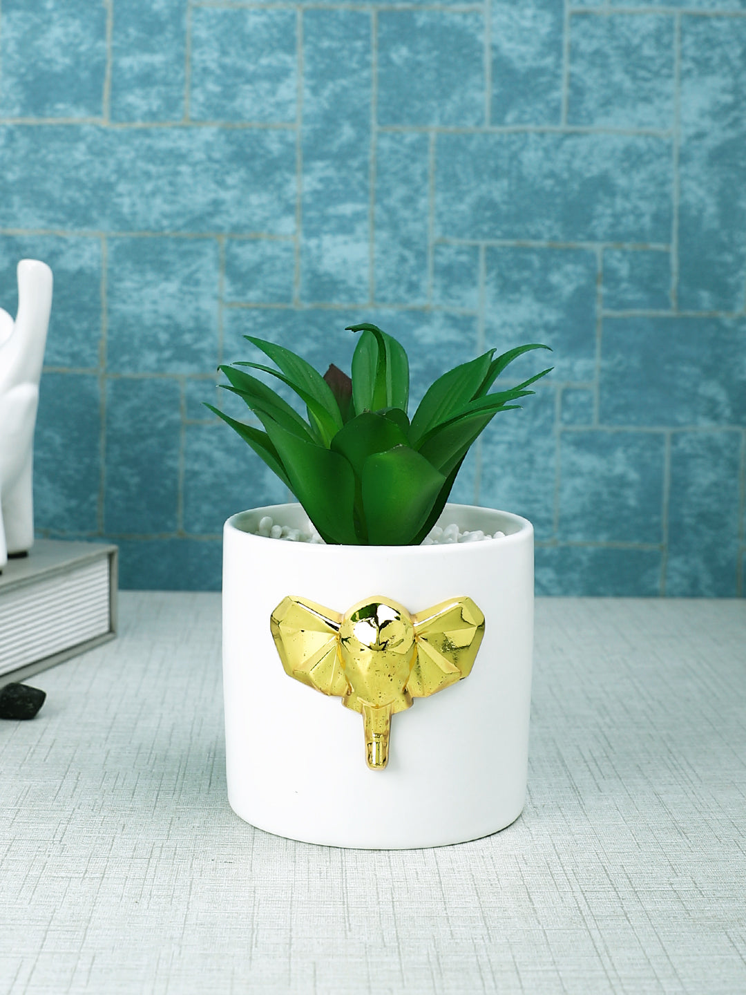 White 1 Pieces Succulent Artificial Plant With Pot