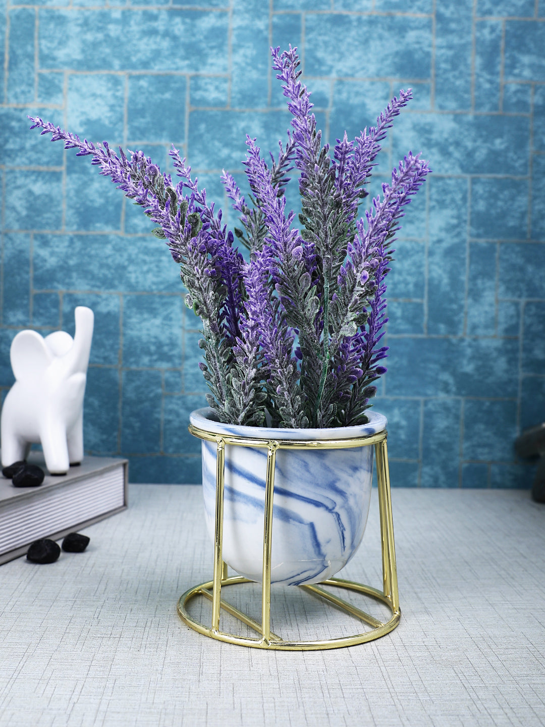 White 1 Pieces Lavender Artificial Plant With Pot