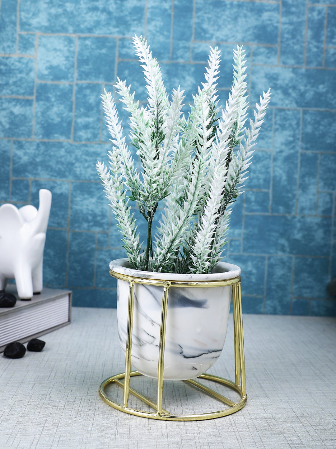 White 1 Pieces Fern Artificial Plant With Pot
