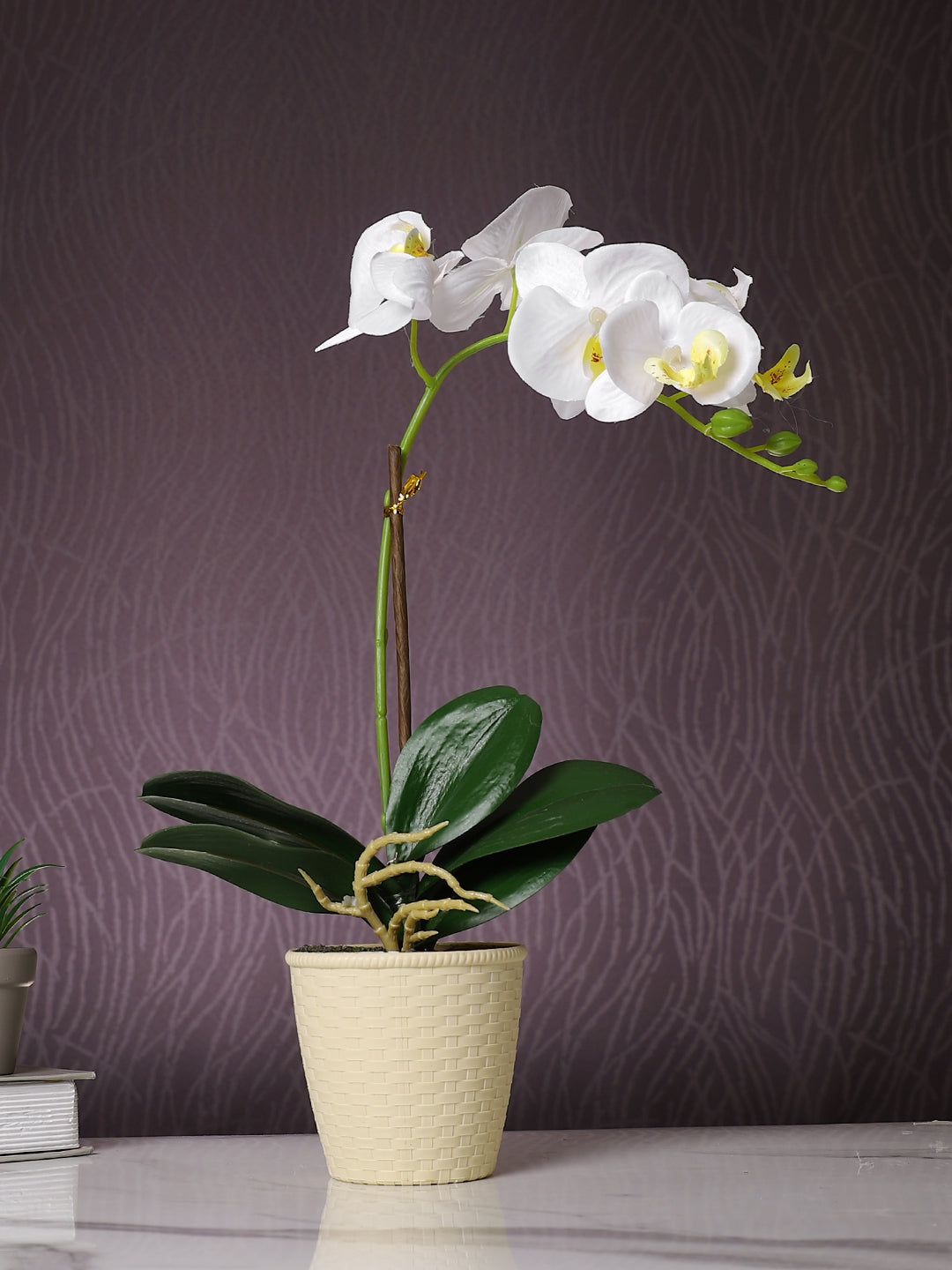 Beige 1 Pieces Orchid Artificial Plant With Pot
