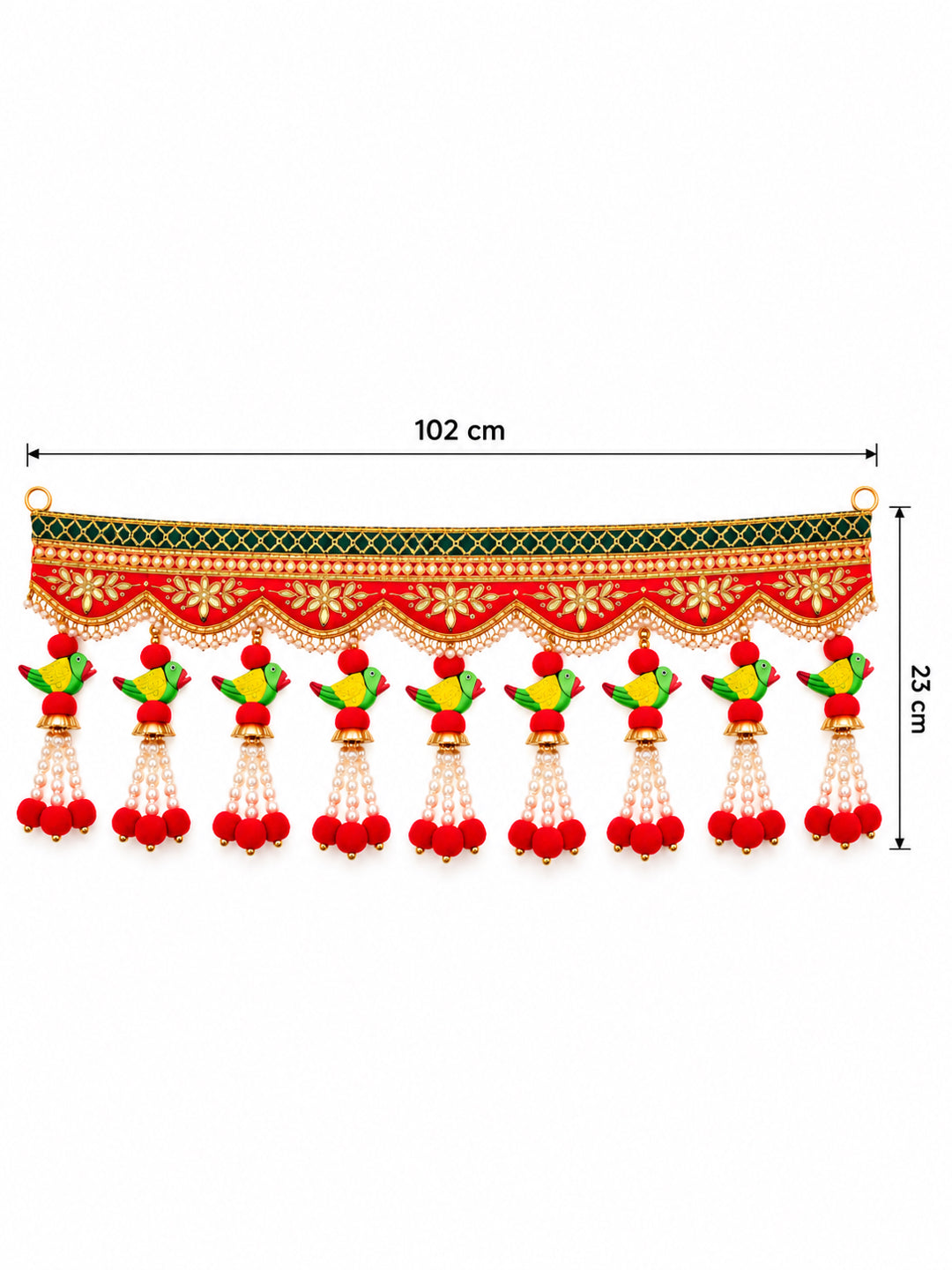 Traditional Layered Rose & Bead Door Toran Bandarwal for Entrance & Pooja Decor (102 cm, Red & Green)