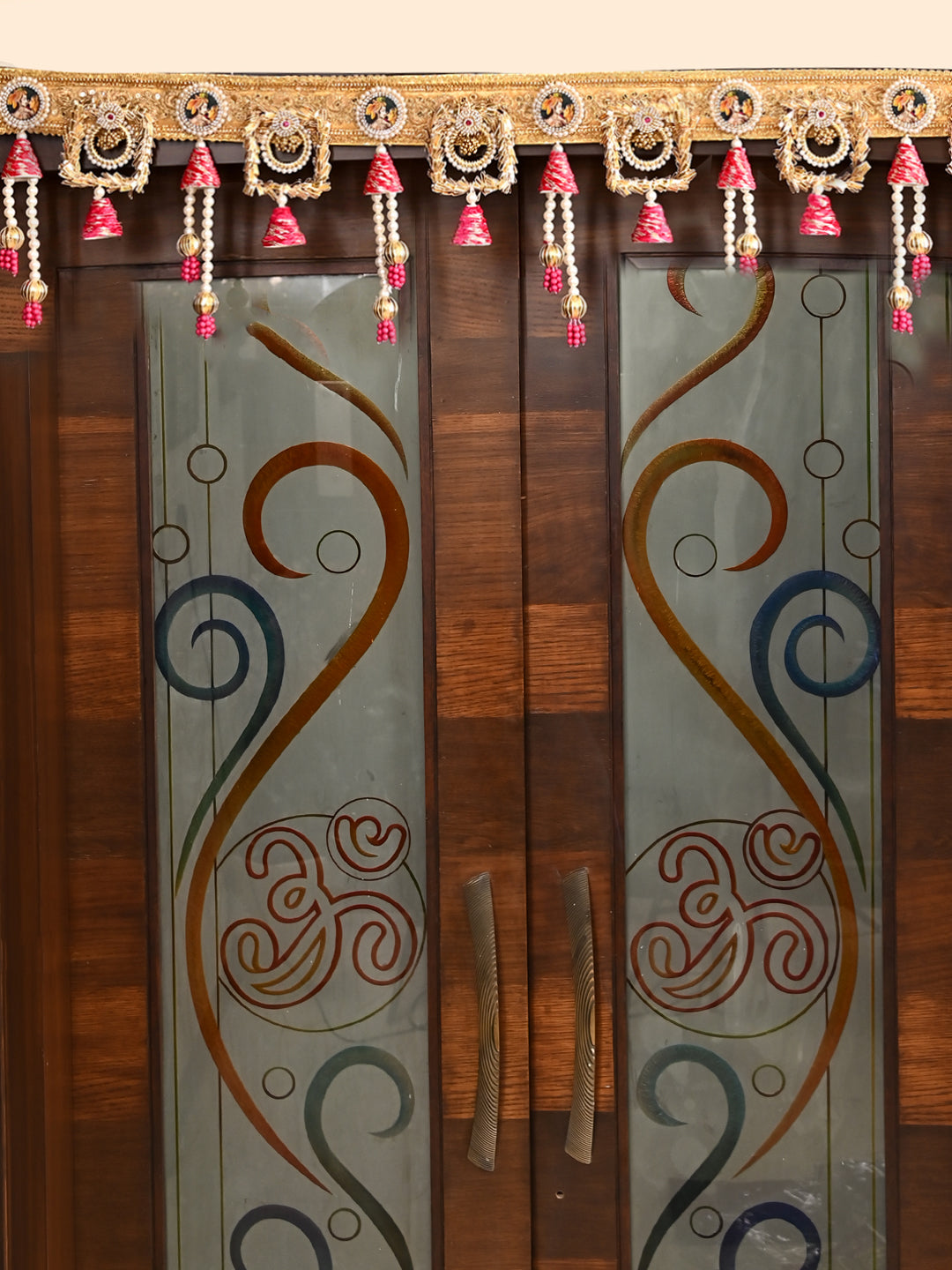 Golden & Red Beaded Toran with Traditional Hangings