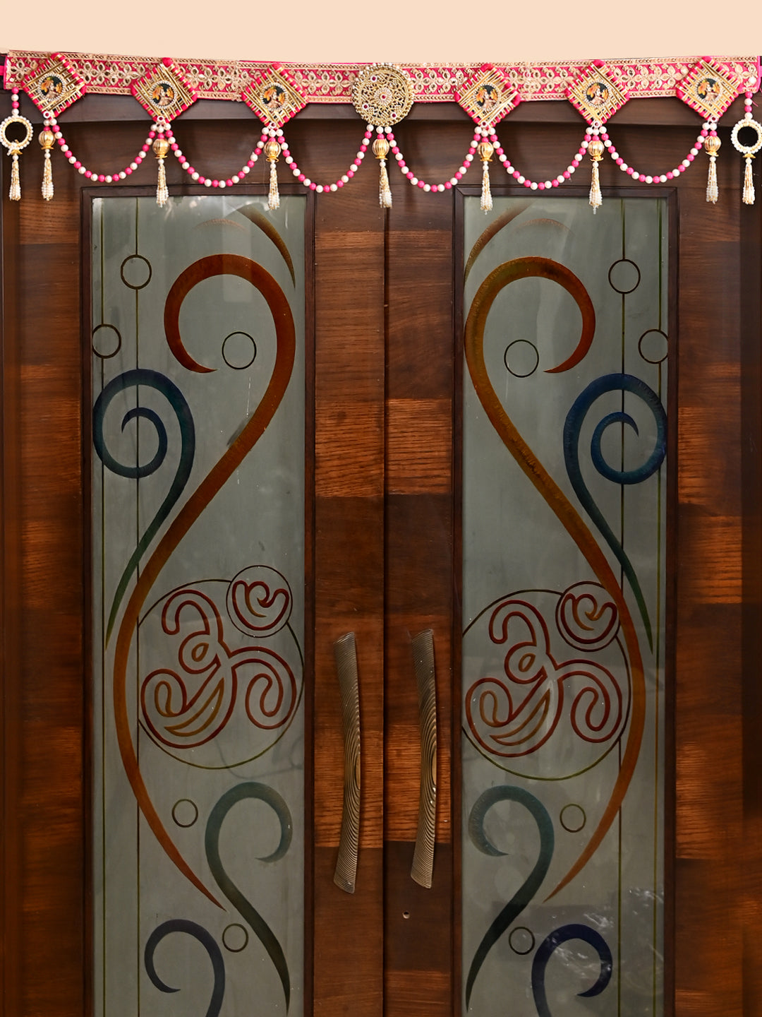 Pink & Gold Beaded Traditional Door Hanging Bandarwal with Decorative Tassels