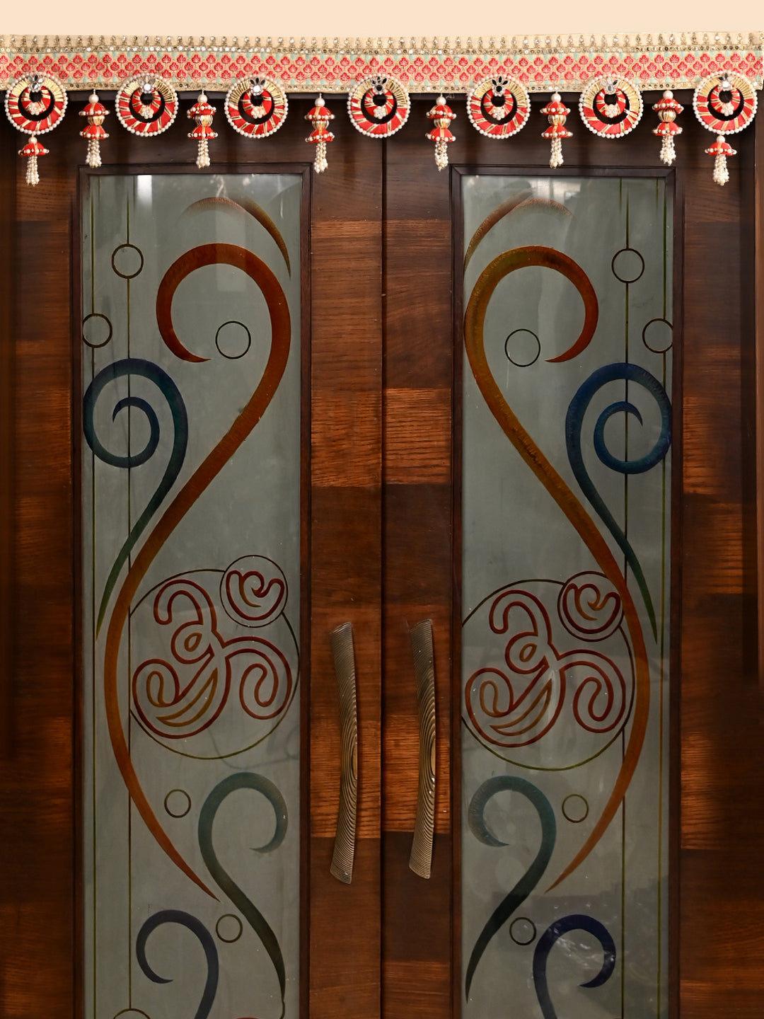 Red & White Beaded Decorative Toran with Hanging Tassels