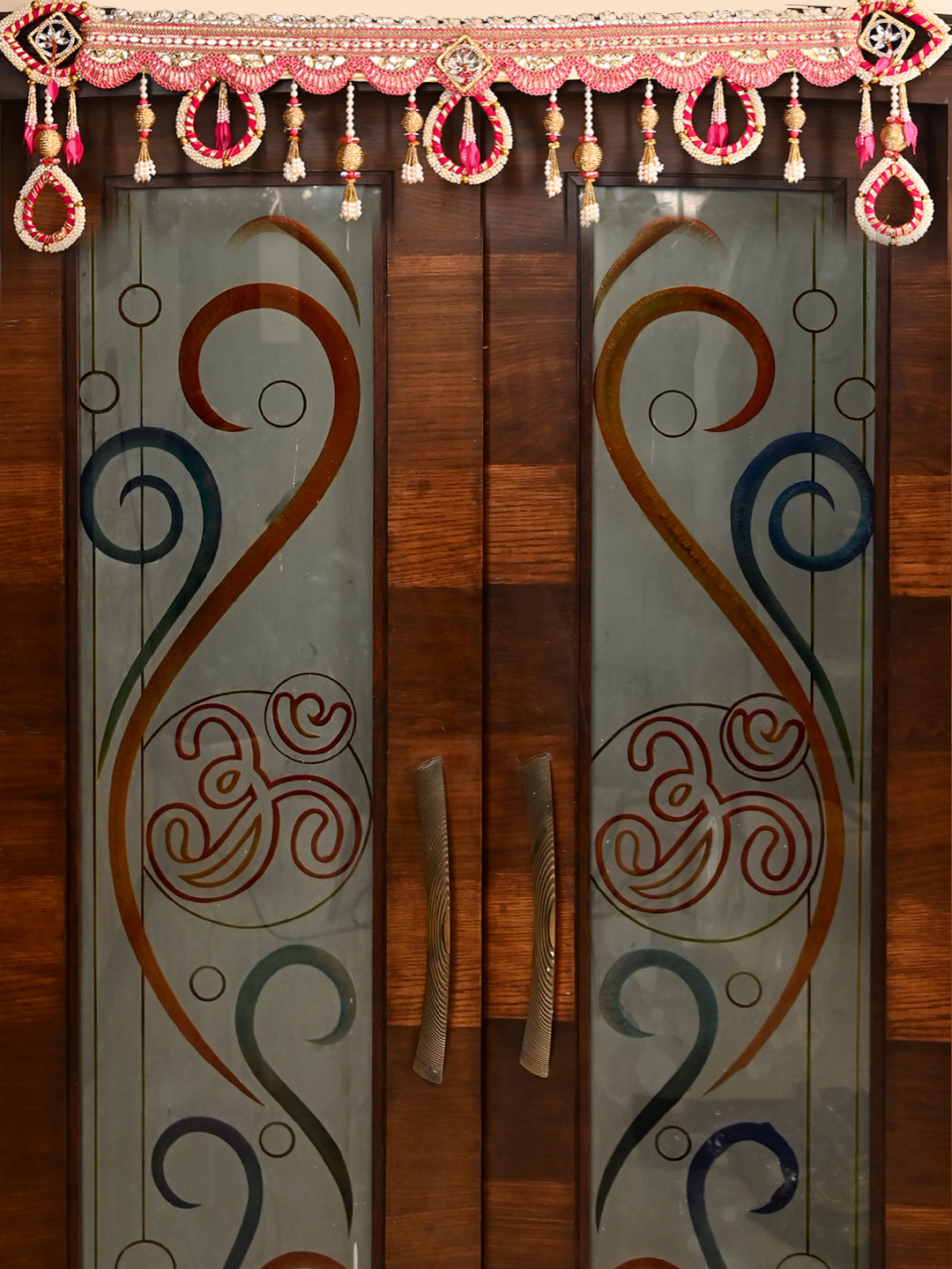 Handmade Pink & Cream Designer Door Hanging Bandarwal with Beaded Loops