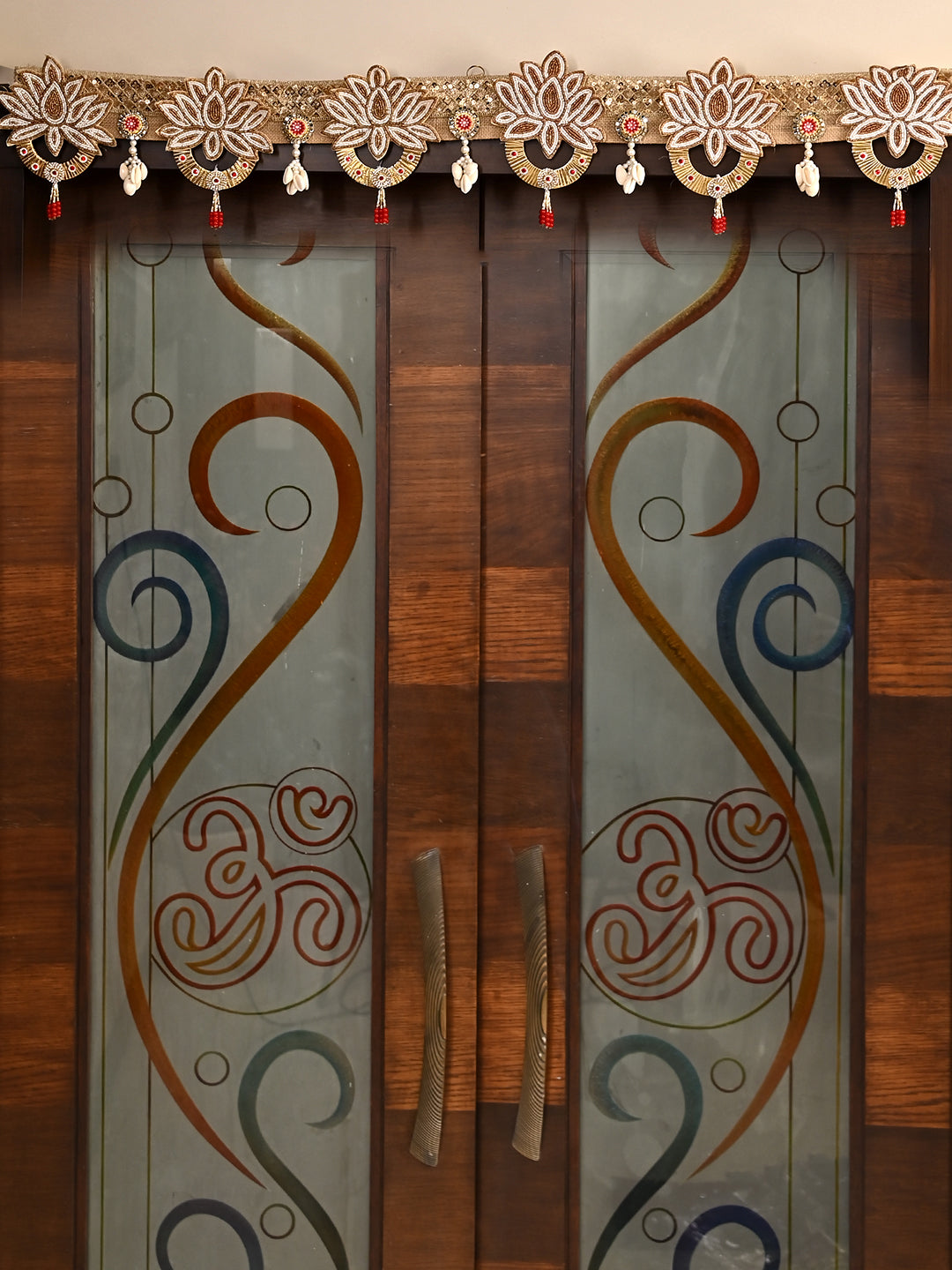 Cream and Gold Floral Toran with Cowrie Shells
