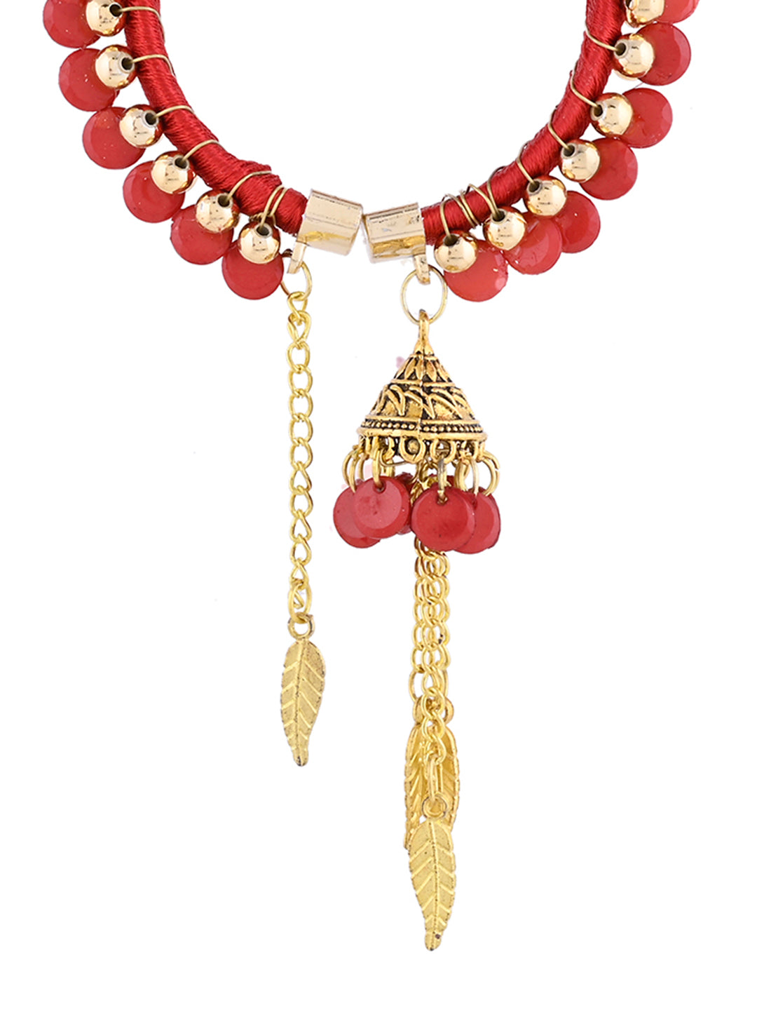 Classic Red Thread Bracelet Rakhi for Bhabhi with Gold Finish Latkan