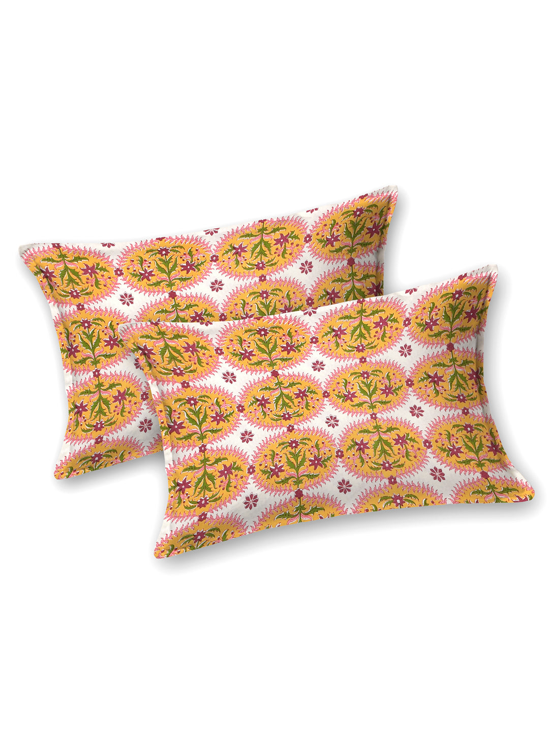 Yellow & White Cotton Double Bedsheet with 2 Pillow Covers