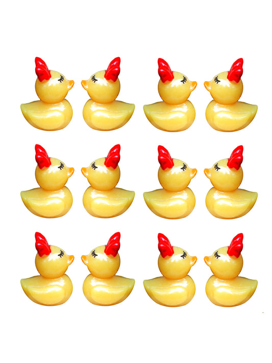 Yellow Chick Ducks with Red Bows Garden Showpiece Set of 12