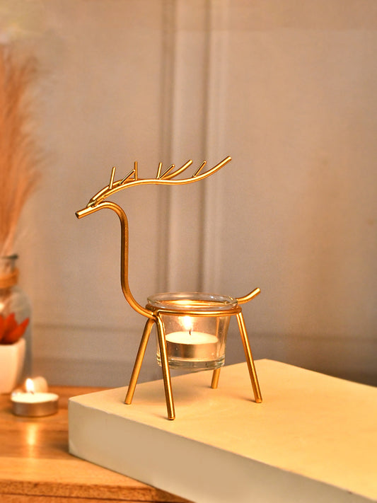 Golden Reindeer Tealight Candle Holder