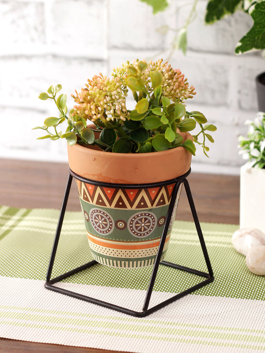 Brown Printed Pot with Stand