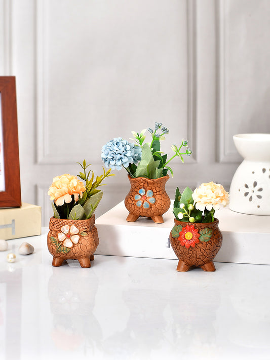 Set of 3 Nature's Embrace Painted Ceramic Planters