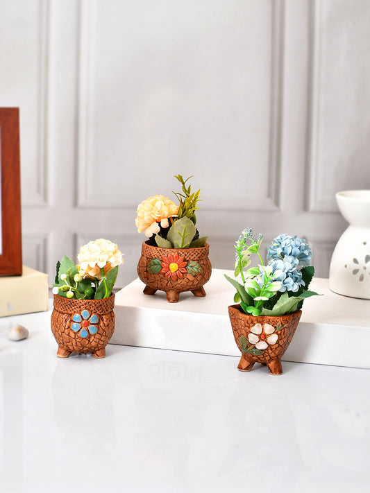 Set of 3 Nature's Embrace Painted Ceramic Planters