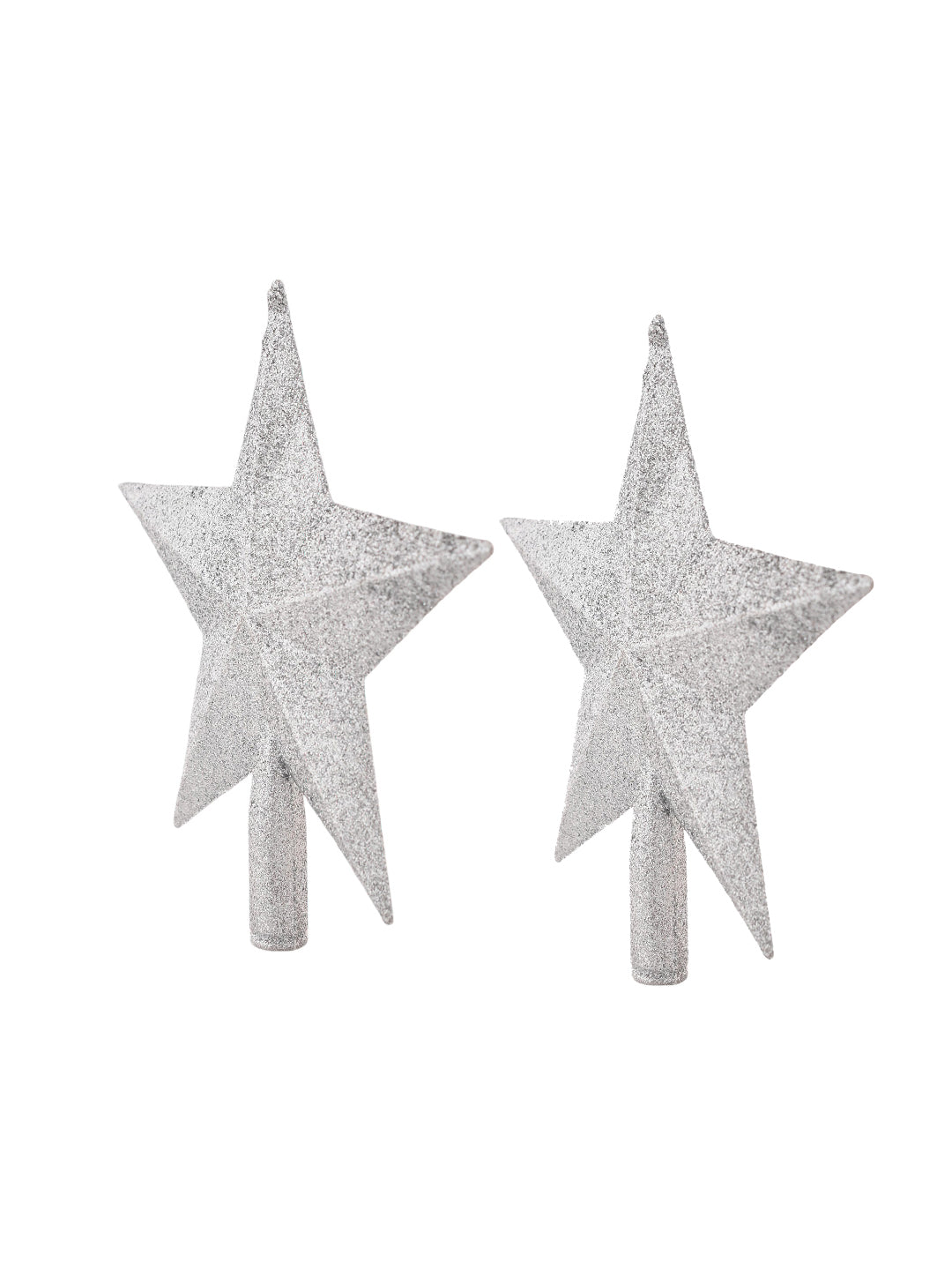 Set Of 2 Grey Elegant Silver Shimmer Star Topper