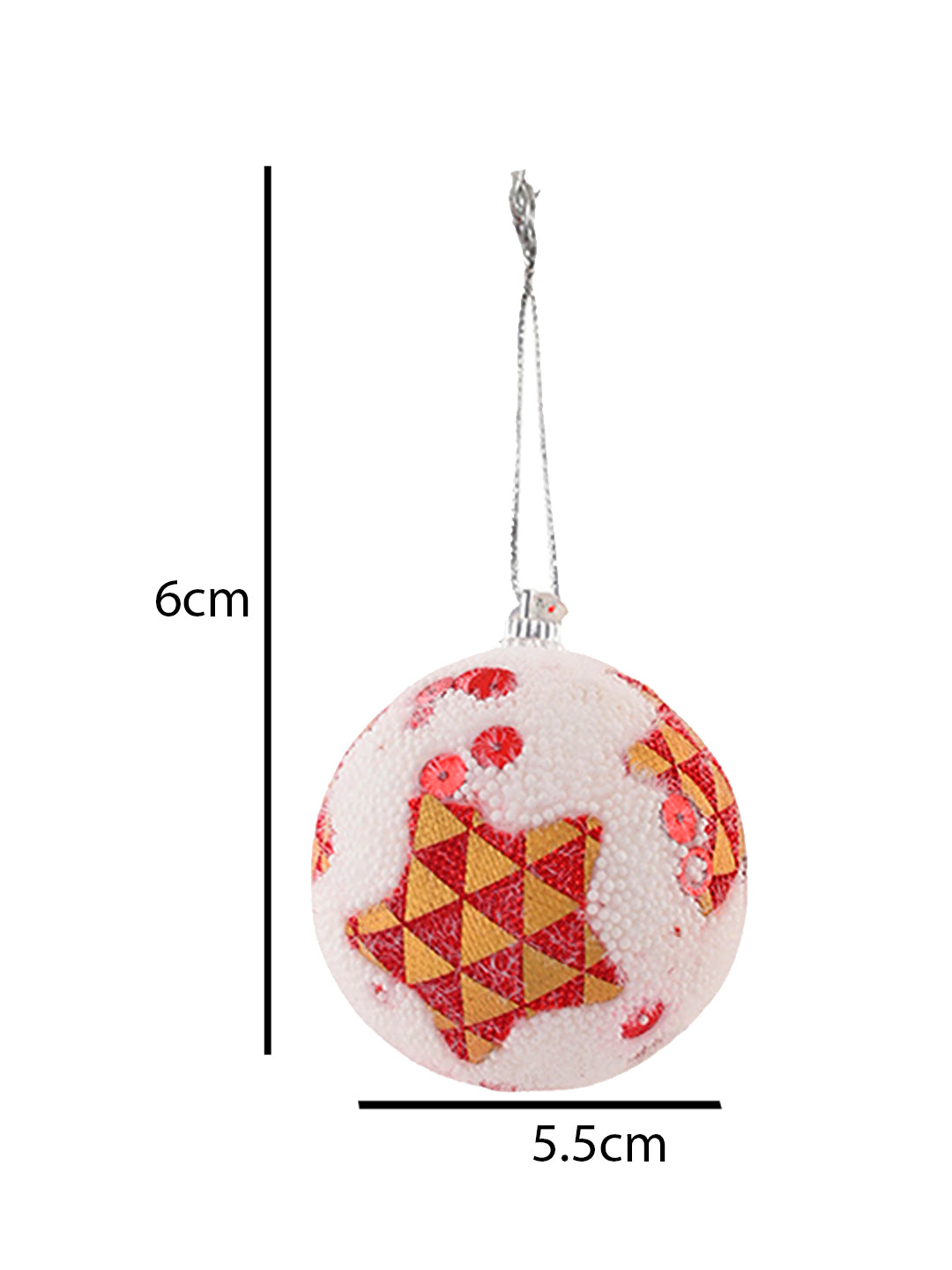 6-Pcs Orange-Colored & White Fuzzy Christmas Balls