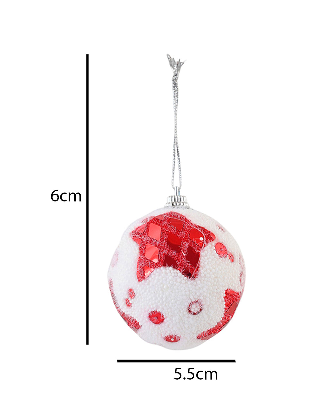 6-Pcs Red & White Fuzzy Christmas Balls
