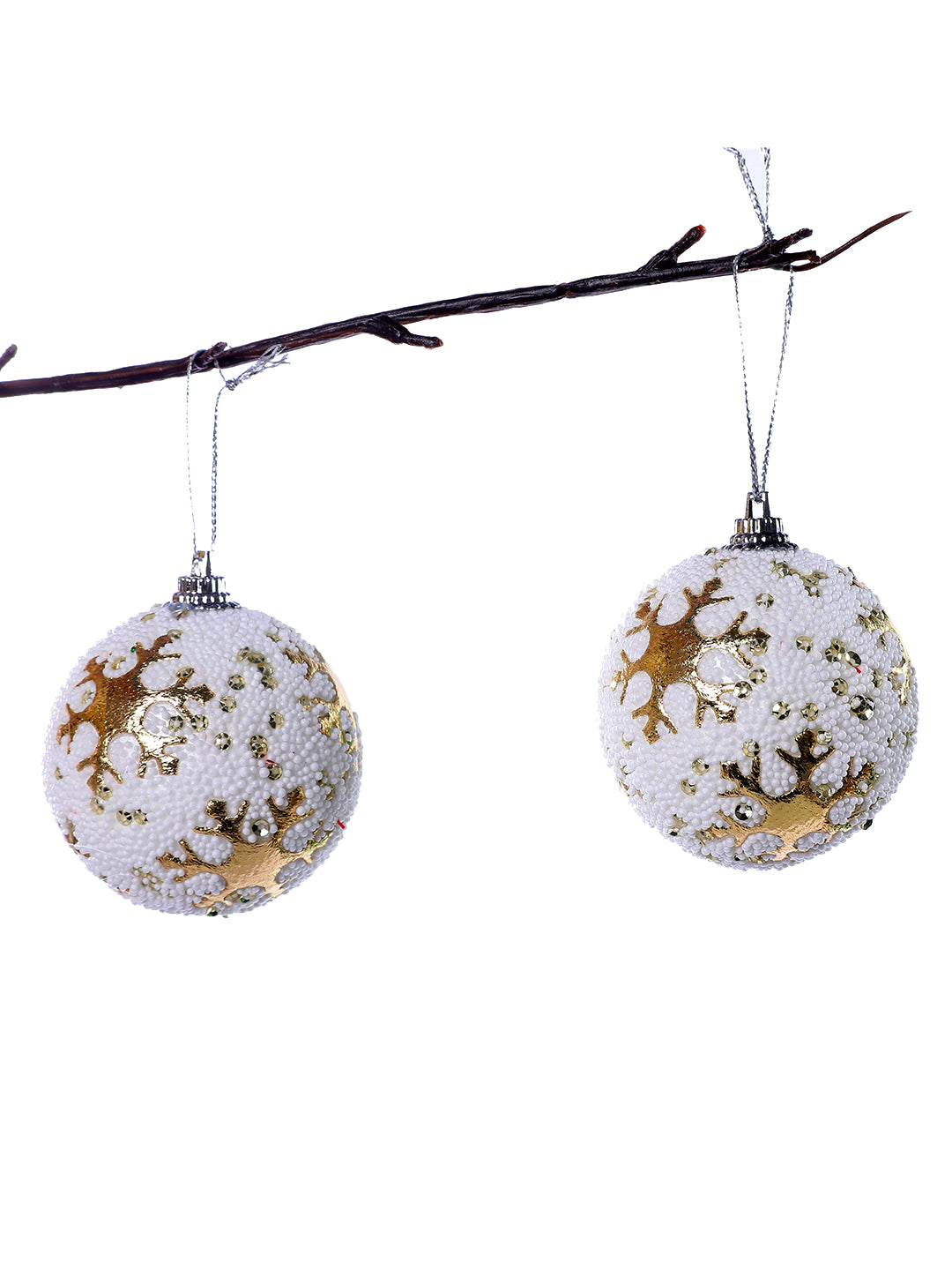Set of 6 Golden Snowfall Ball Ornaments