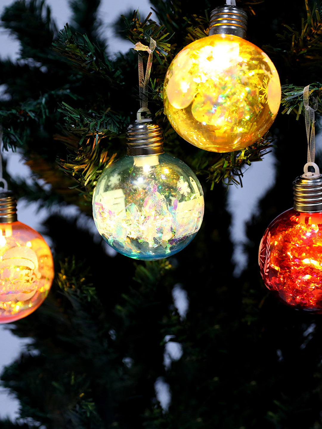 Set of 12 Multicoloured LED Christmas Ornaments