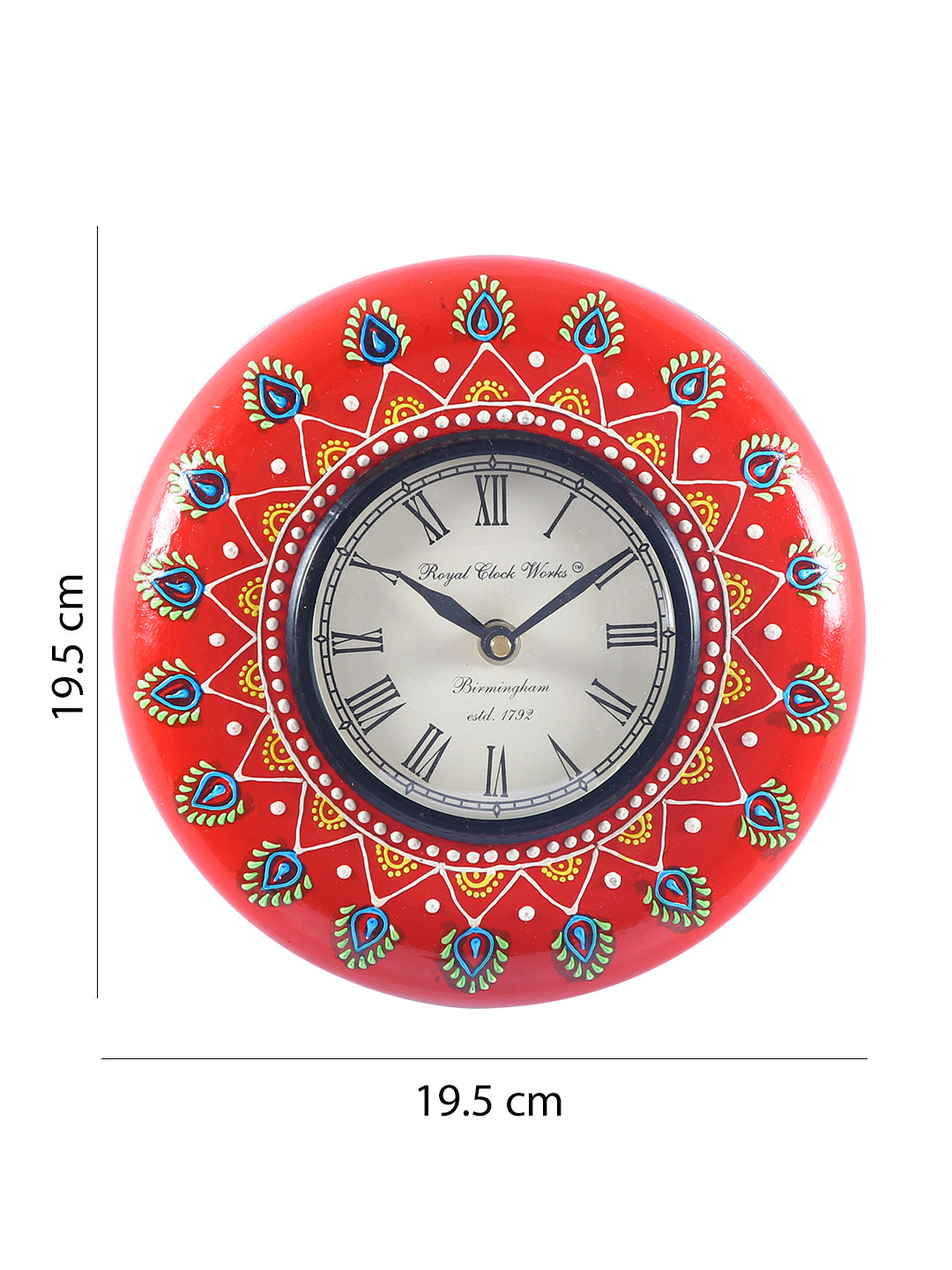 Fiery Red Handpainted Wall Clock