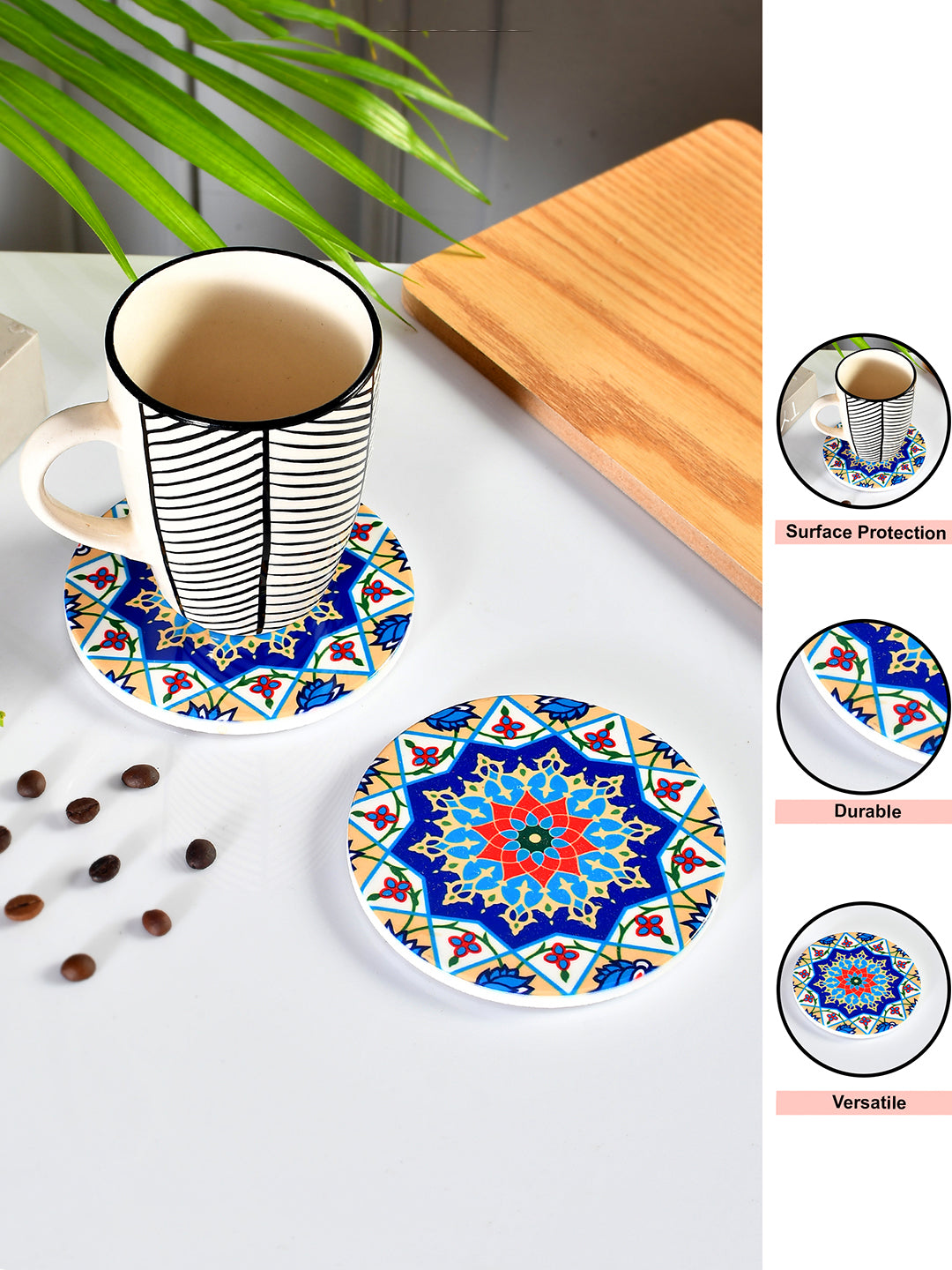 Set of 2 Exquisite Floral Printed Coasters