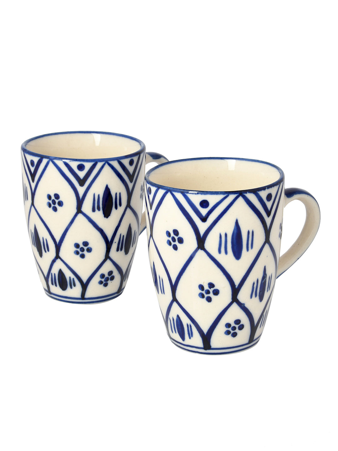 Set of 2 Glossy Blue & White Ceramic Cups