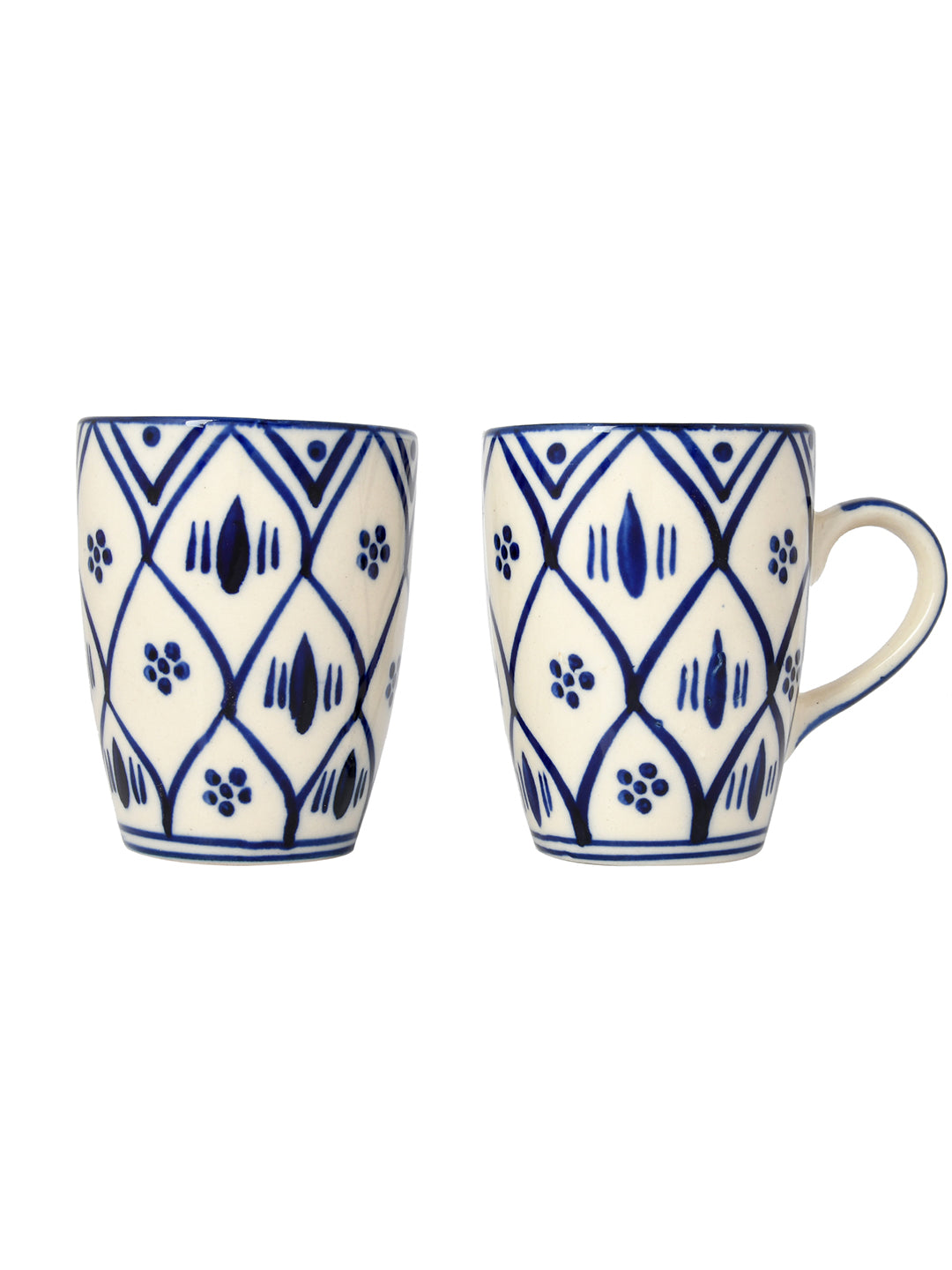 Set of 2 Glossy Blue & White Ceramic Cups