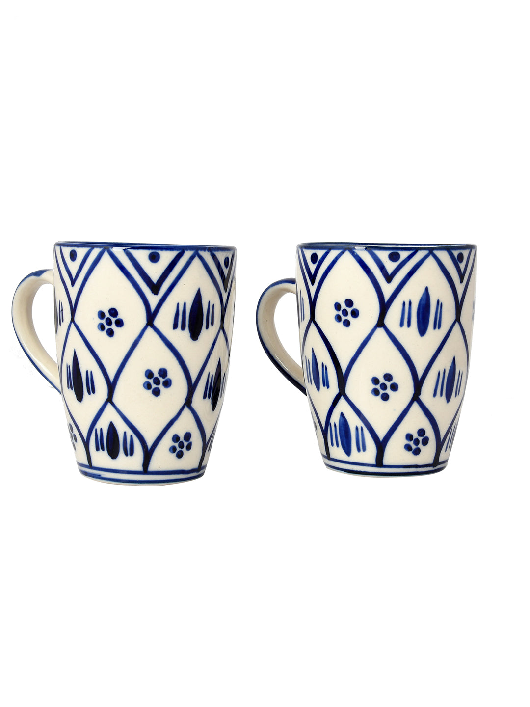 Set of 2 Glossy Blue & White Ceramic Cups