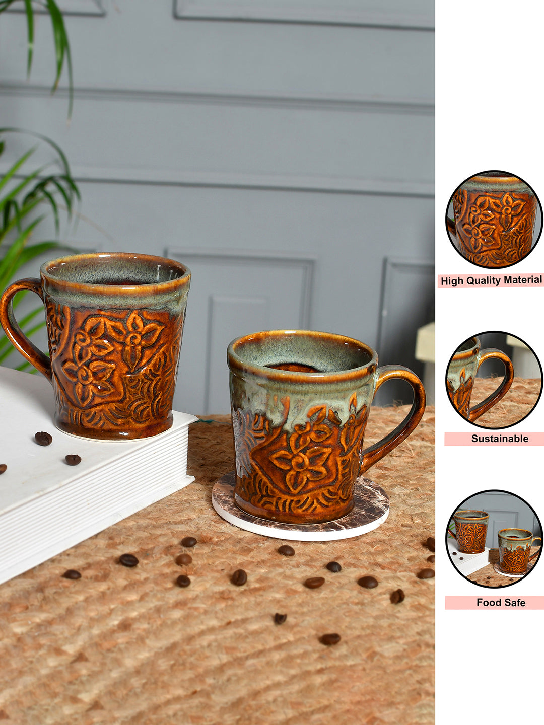 Set of 2 Brown Ceramic Cup