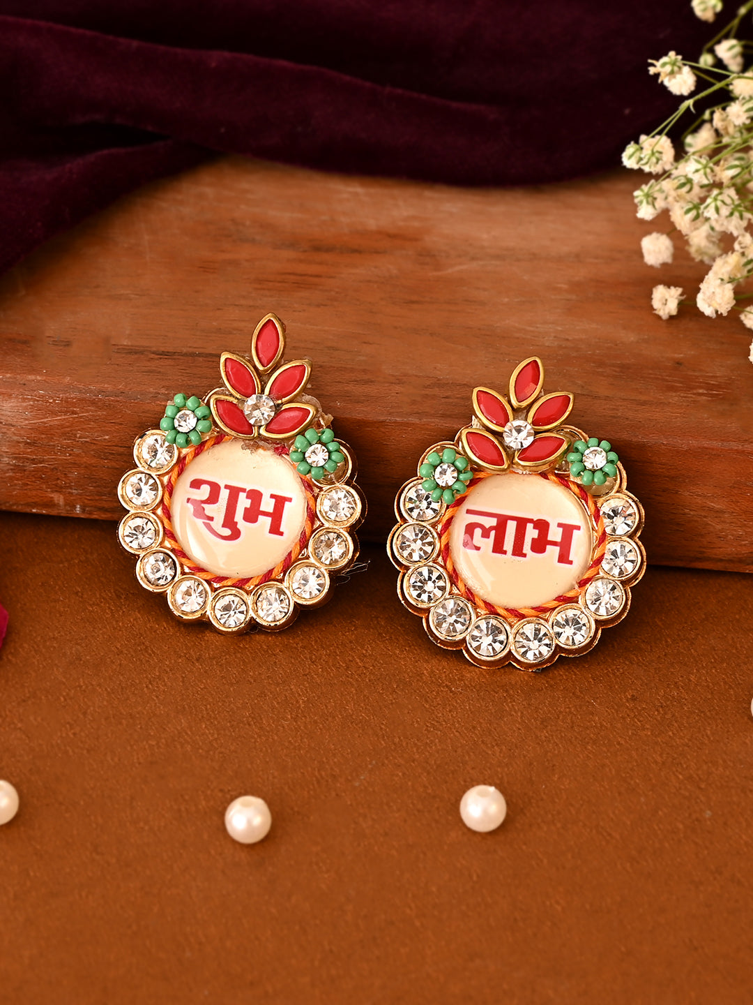 Crystal-Studded Shubh Labh Pair – Elegant Festive Wall Accents