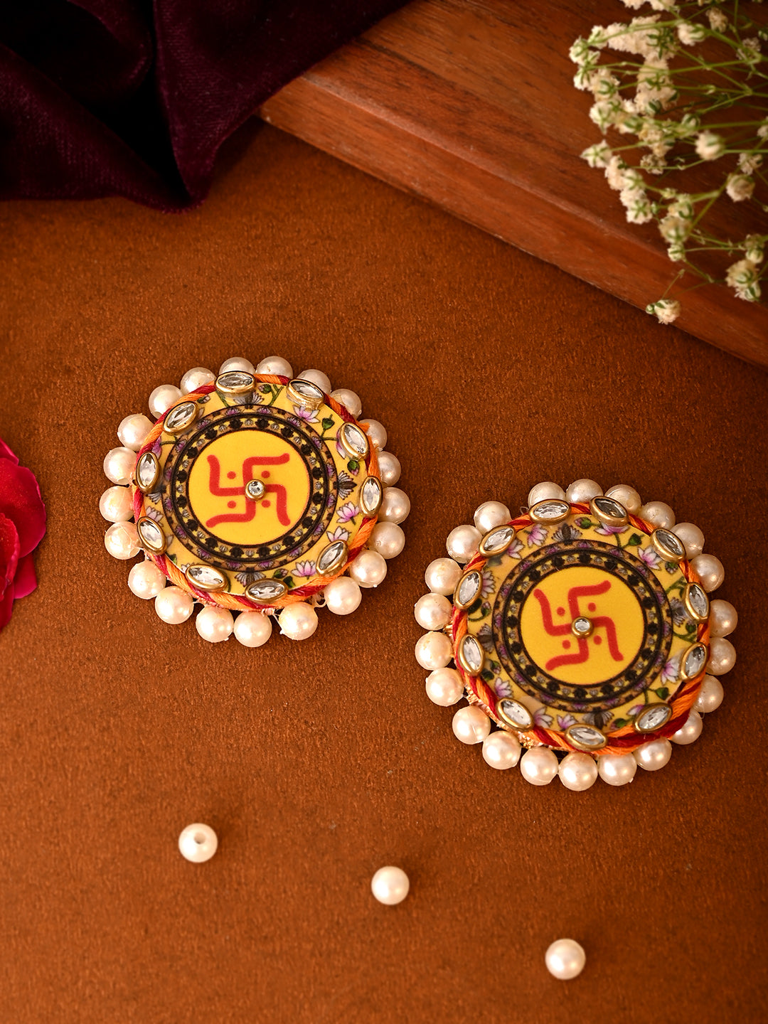 Pearl-Embellished Swastik Wall Decor – Auspicious Festive Accent