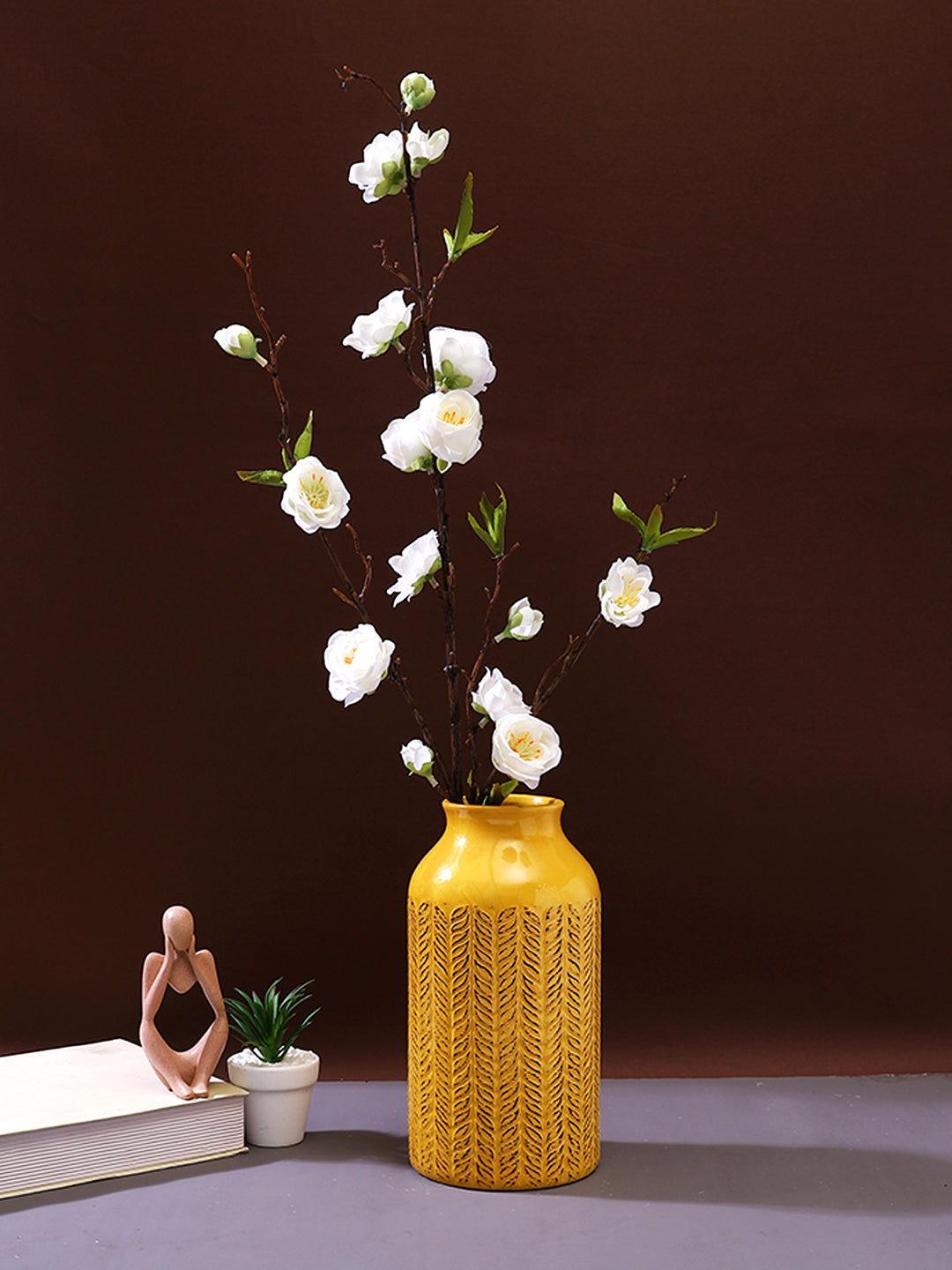 White & Green 2 Pieces Cherry Blossom Artificial Flower