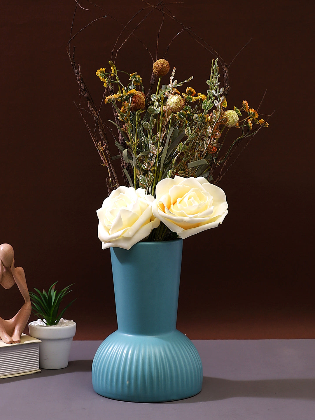 White & Green 2 Pieces Rose Artificial Flower
