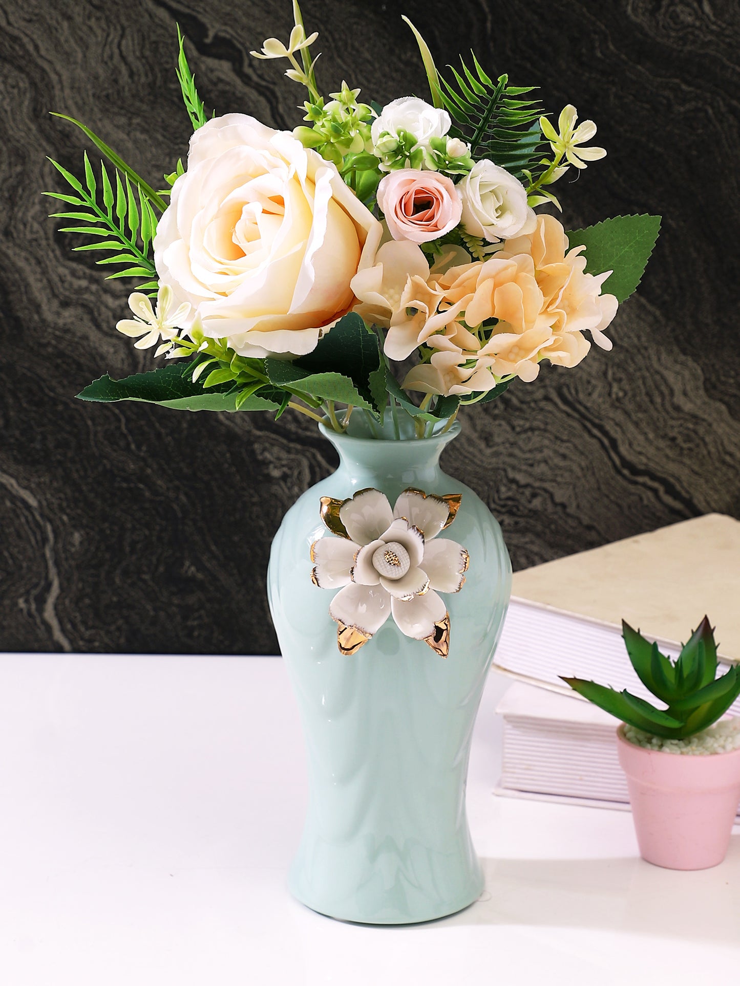 Pink & Green Rose Artificial Flower