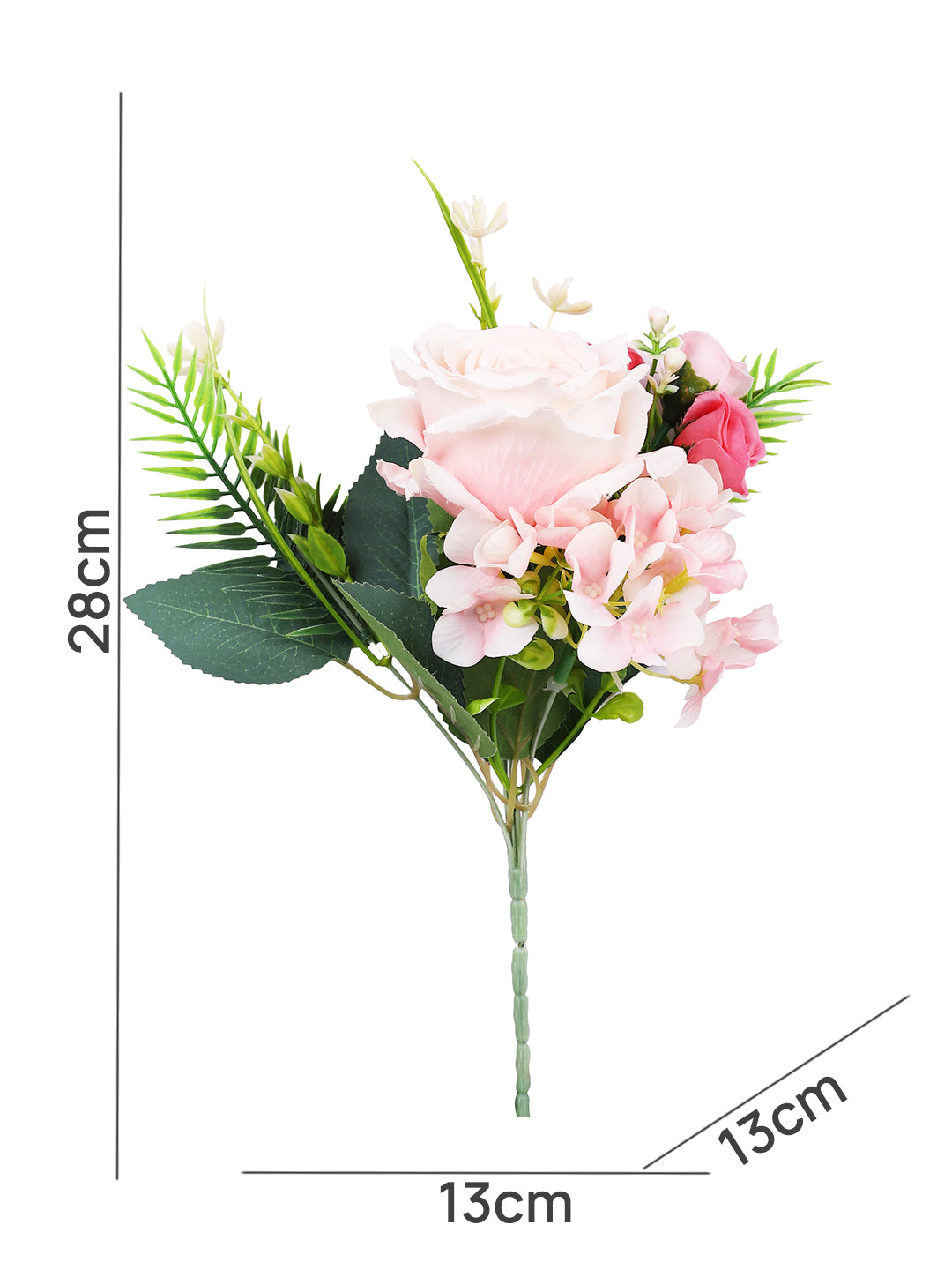 Pink & Green 2 Pieces Rose Artificial Flower