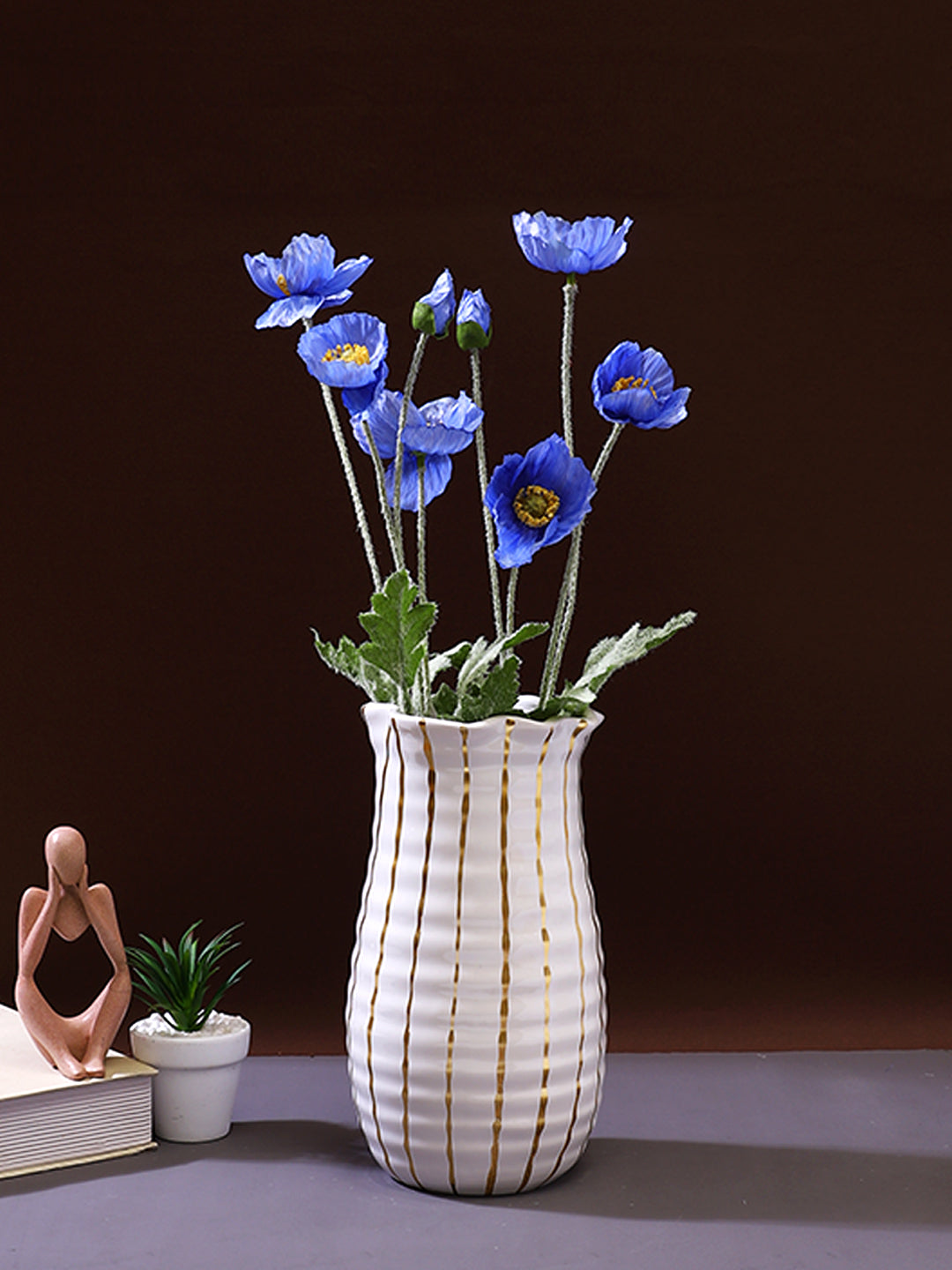 Blue & Green 2 Pieces Poppys Sprigs Artificial Flower