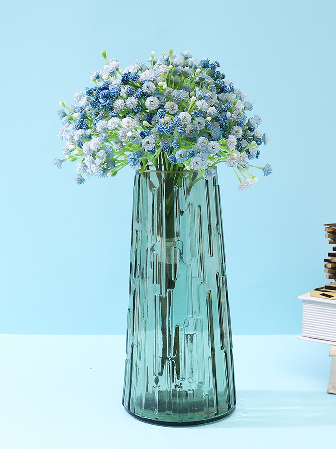 Blue & Green 2 Pieces Gypsophilia Breath Bunch Artificial Flower